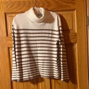 CeCe Cream and Brown Striped Turtleneck Sweater